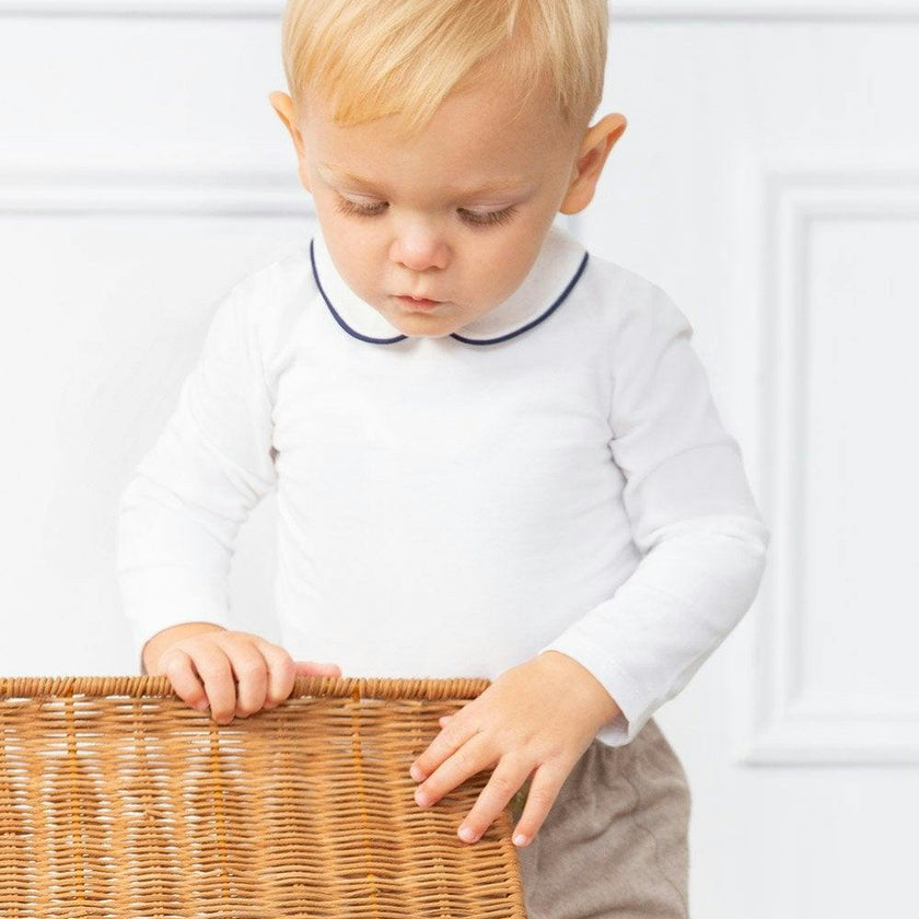 Baby Long-Sleeved Milo Bodysuit in White/Navy