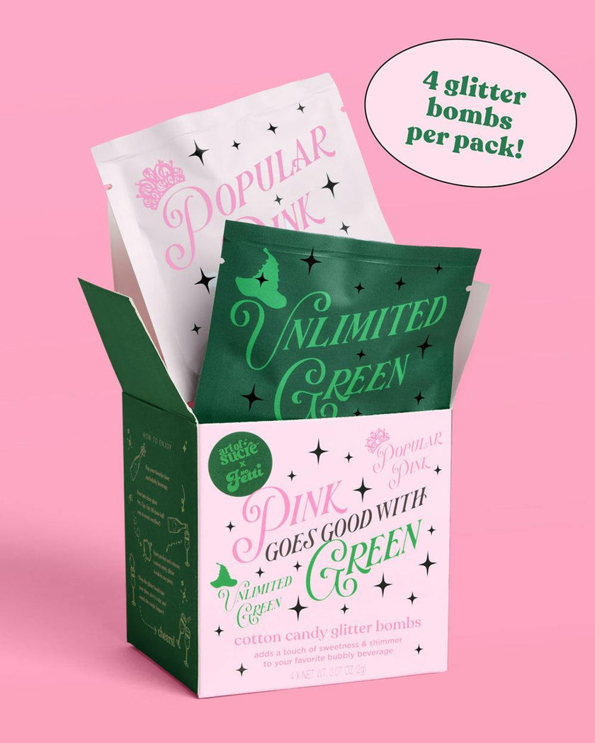 Pink + Green Glitter Bombs - 4 cotton candy glitter bombs