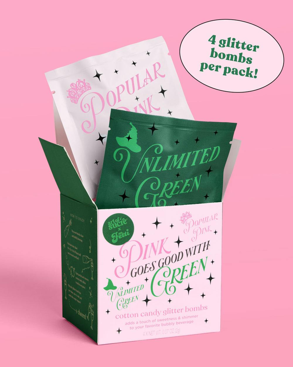 Pink + Green Glitter Bombs - 4 cotton candy glitter bombs