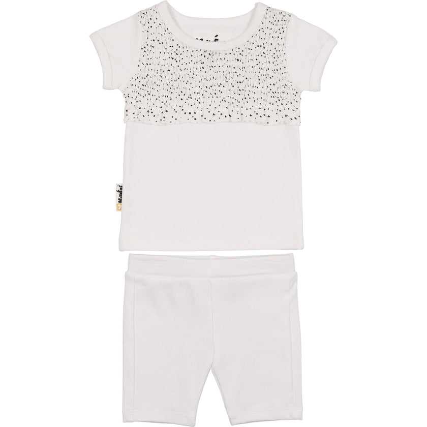 Girls Speckled Smocked Top & Short Set, White