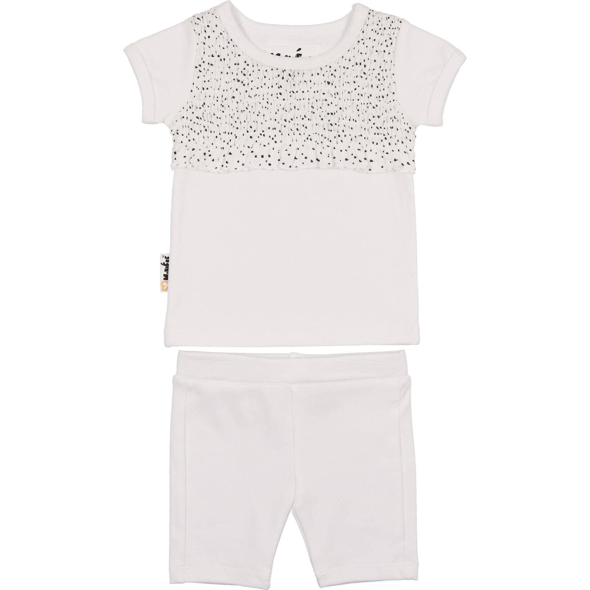 Girls Speckled Smocked Top & Short Set, White
