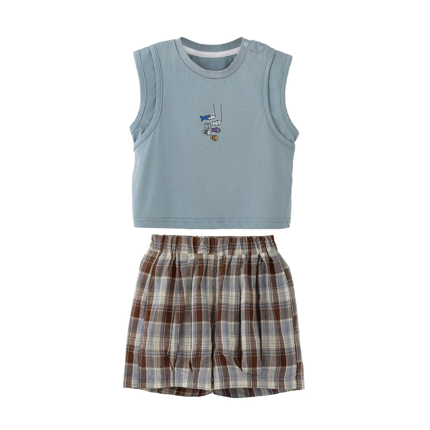 Blue Fish Plaid Set