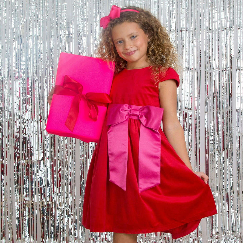 Rosie Velvet & Satin Bow Girls Party Dress