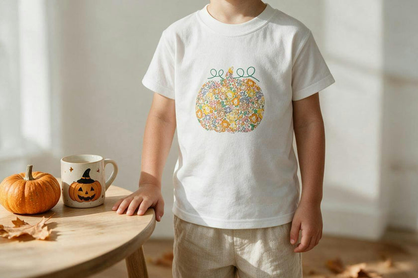 Liberty of London children's pumpkin design T-shirt short sleeve - white