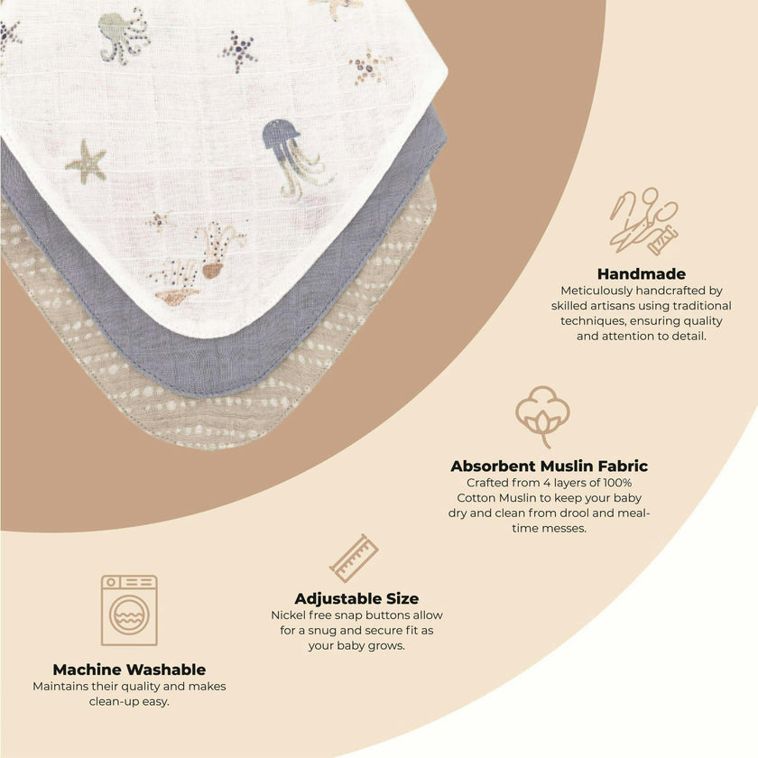Cove 3-pc. Muslin Baby Bib Set (Sea Life)