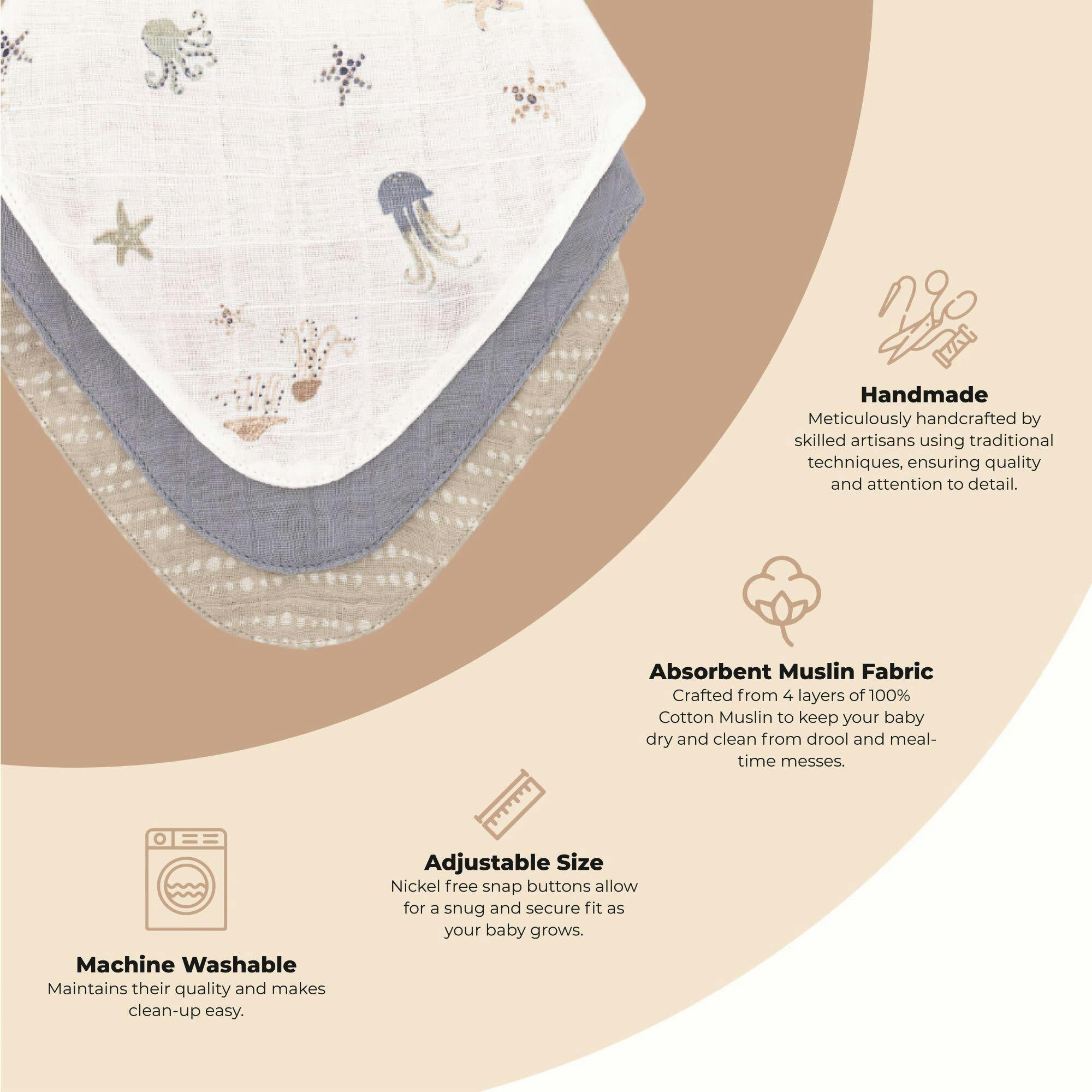 Cove 3-pc. Muslin Baby Bib Set (Sea Life)