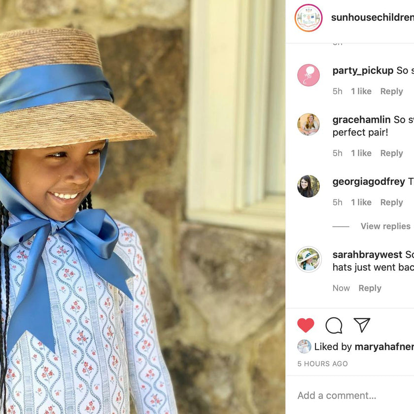 Palmetto Girl’s Hat - Long French Blue Grosgrain Ribbon