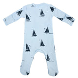 Denim Sailboat Print Zipper Footie