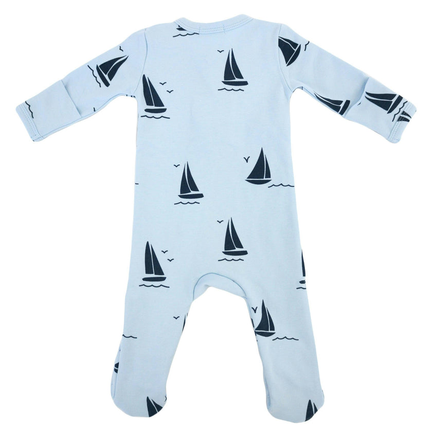 Denim Sailboat Print Zipper Footie