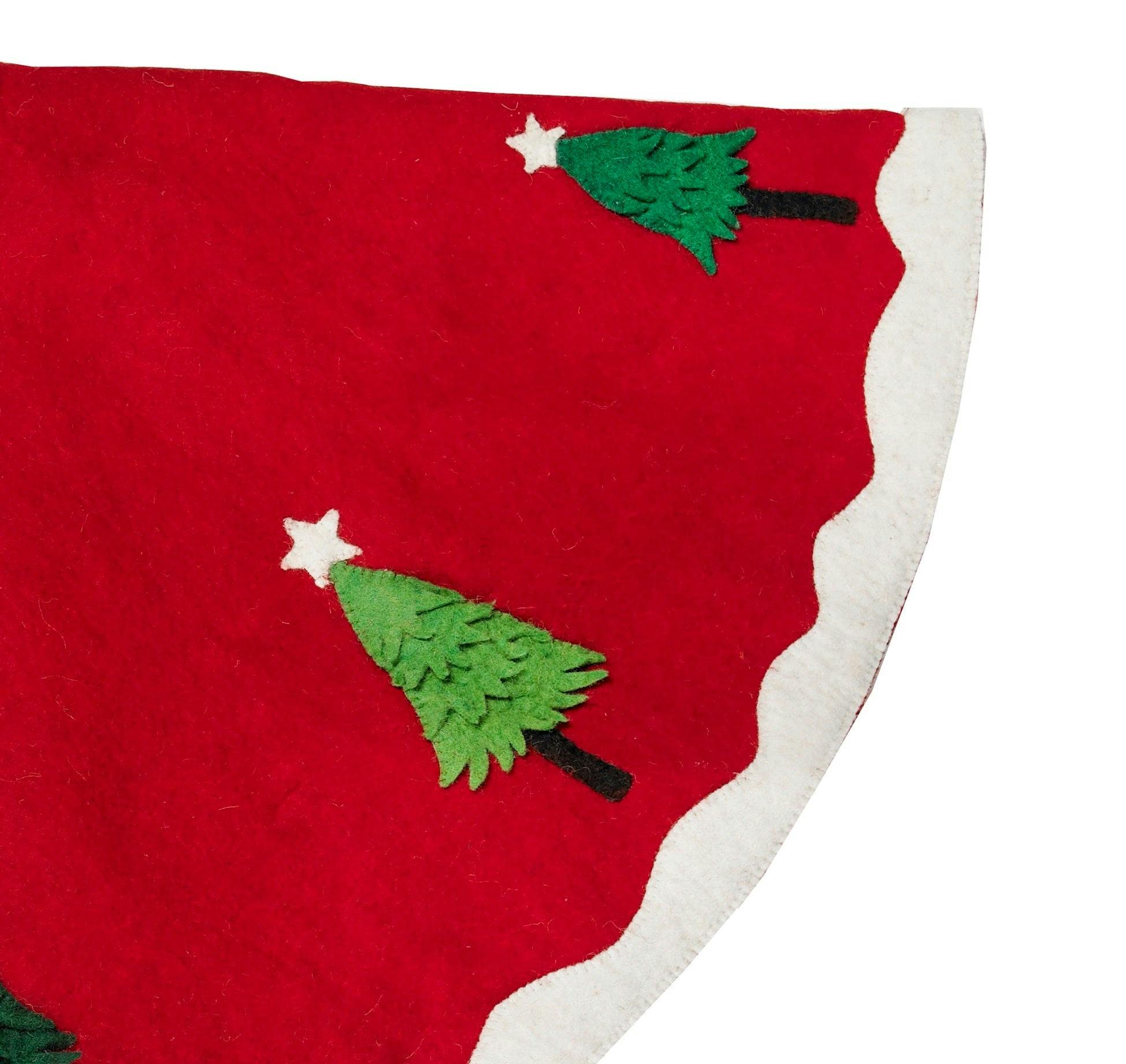 Handmade Christmas Tree Skirt Felt - Trees Red - 60