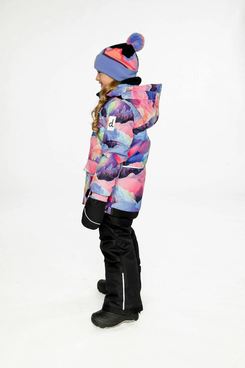 Two Piece Play Snowsuit Pink Mountain Print With Black Pants