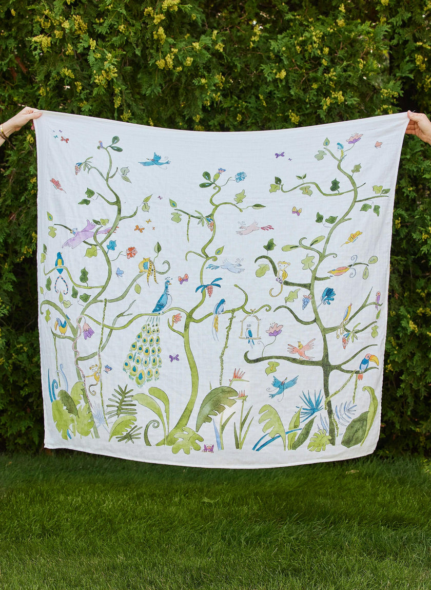 Baby Bib & Shawl Blanket Set - Tropical Chinoiserie