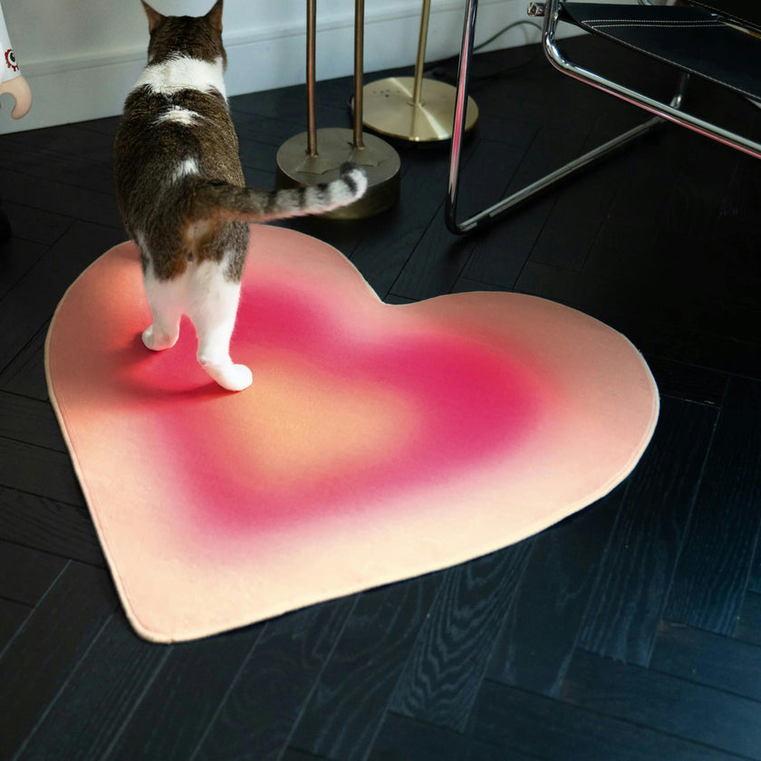 Pink Modern Gradient Heart Rug by Juan Marquez
