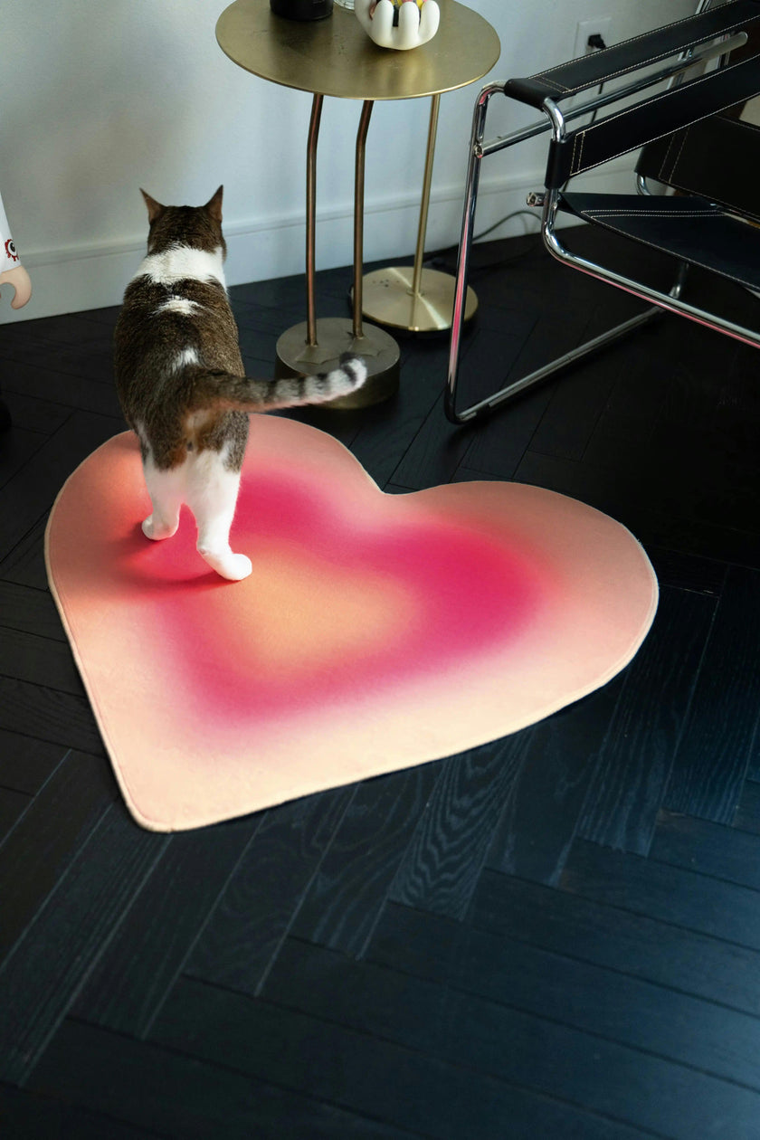 Pink Modern Gradient Heart Rug by Juan Marquez