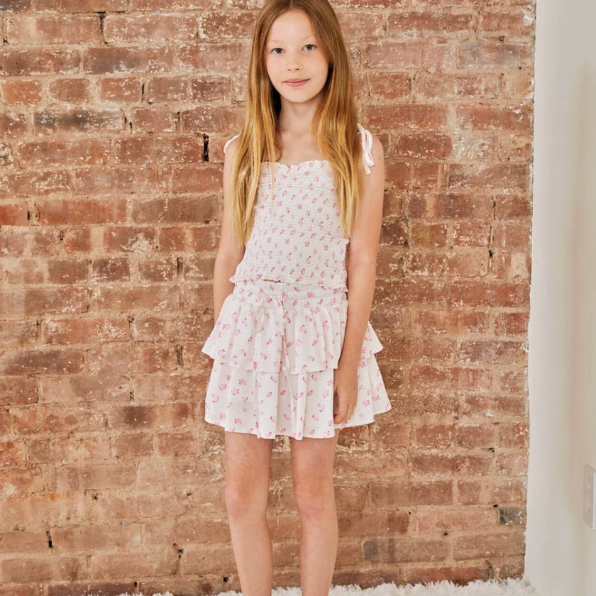 Willow White With Pastel Pink Ditsy Satin Skort