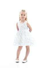Blue Floral Print Bow Dress