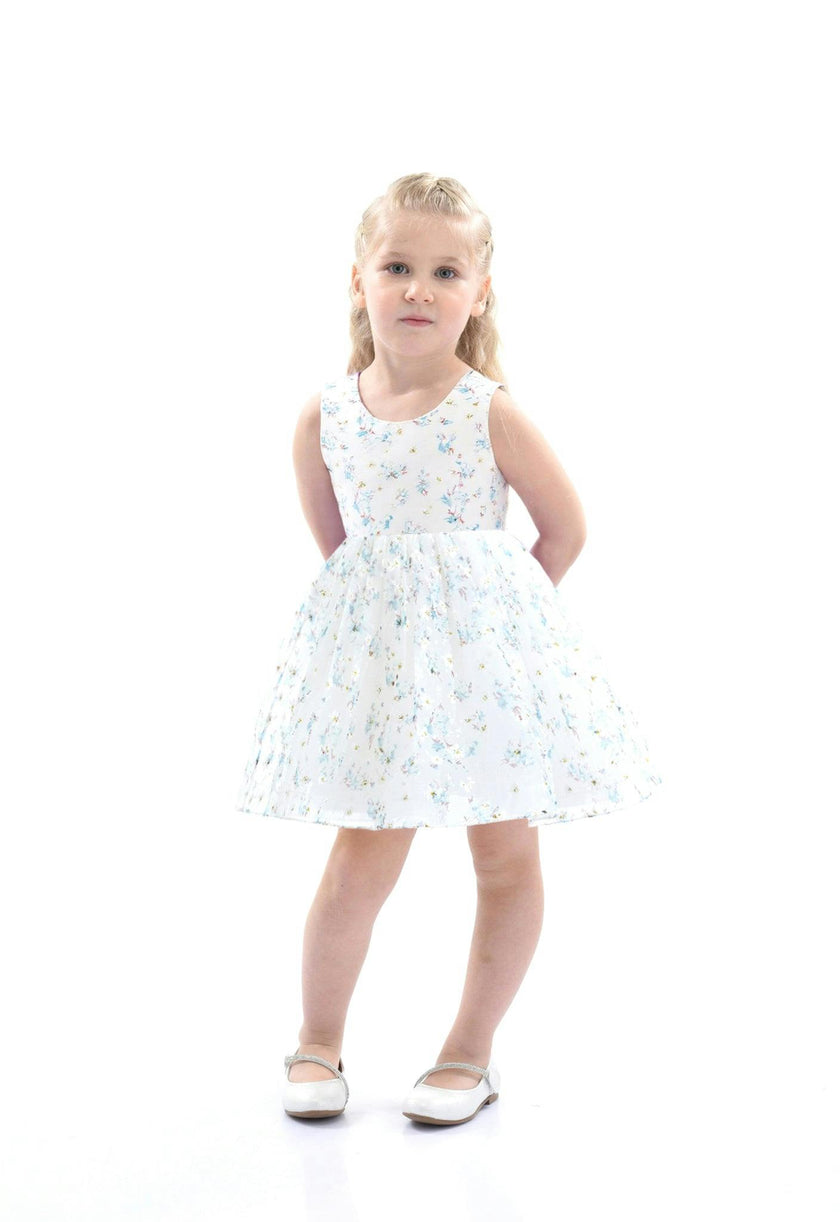 Blue Floral Print Bow Dress
