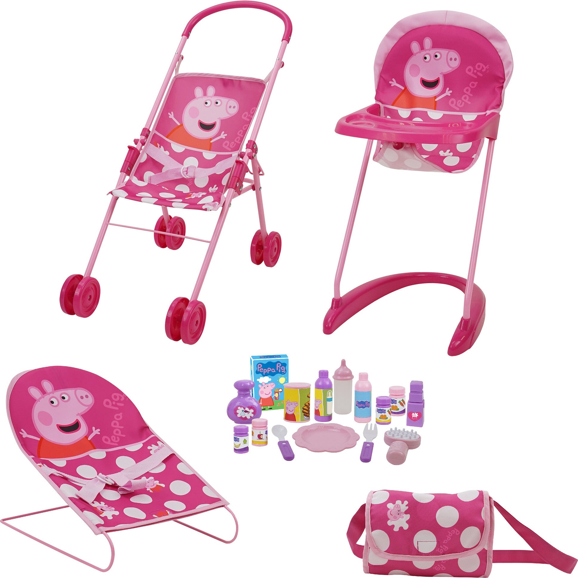 Peppa 19 Piece Doll Sleep N' Play Set - Pink & White Dots
