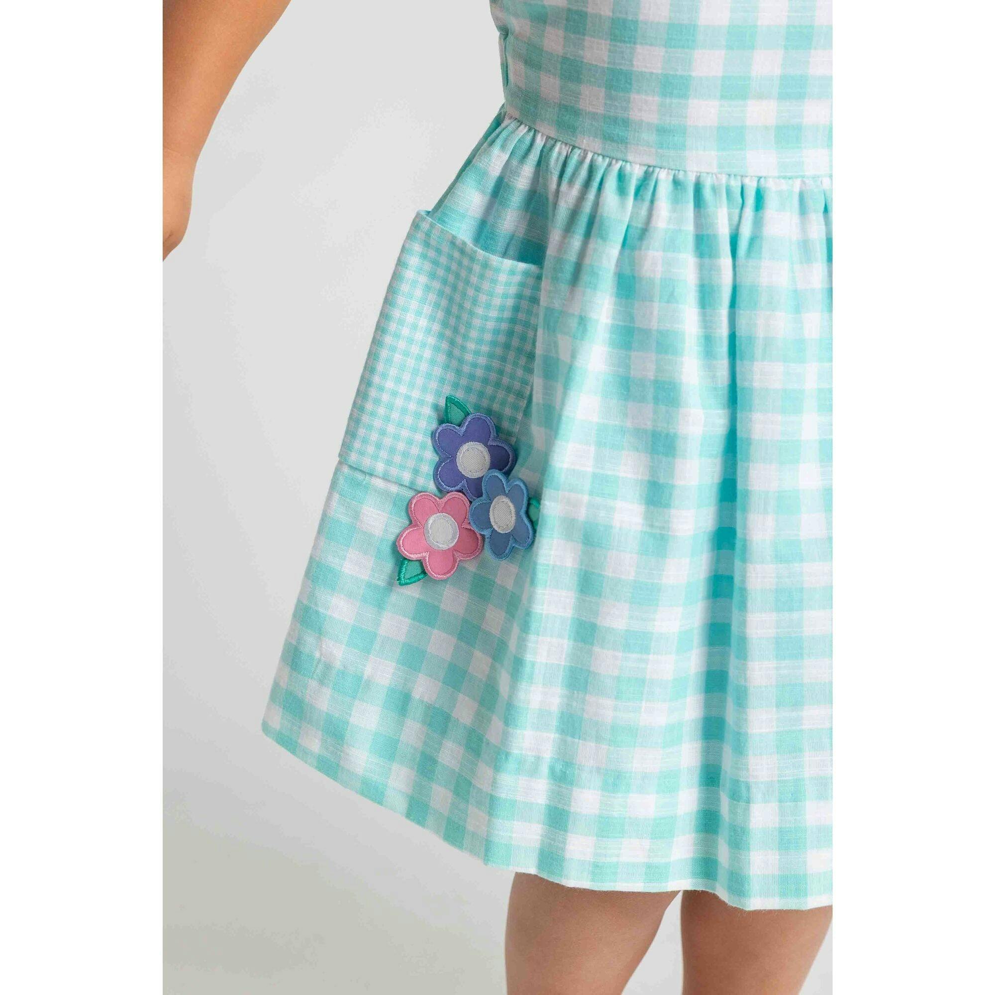 Gingham Linen-Look Dress With Flowers