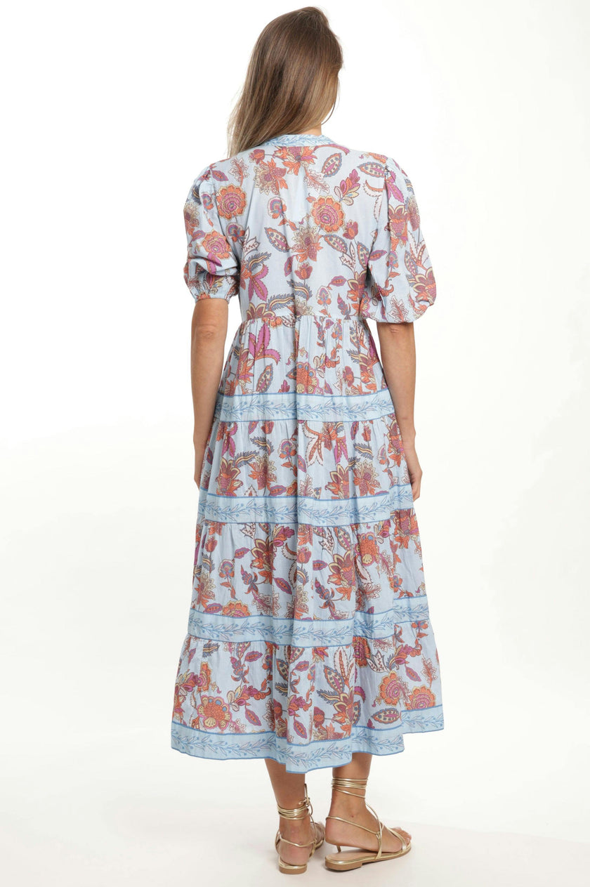 Milena Dress in Blue Botanical