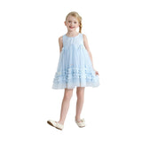 Blue Genevieve Pleated Tulle Dress