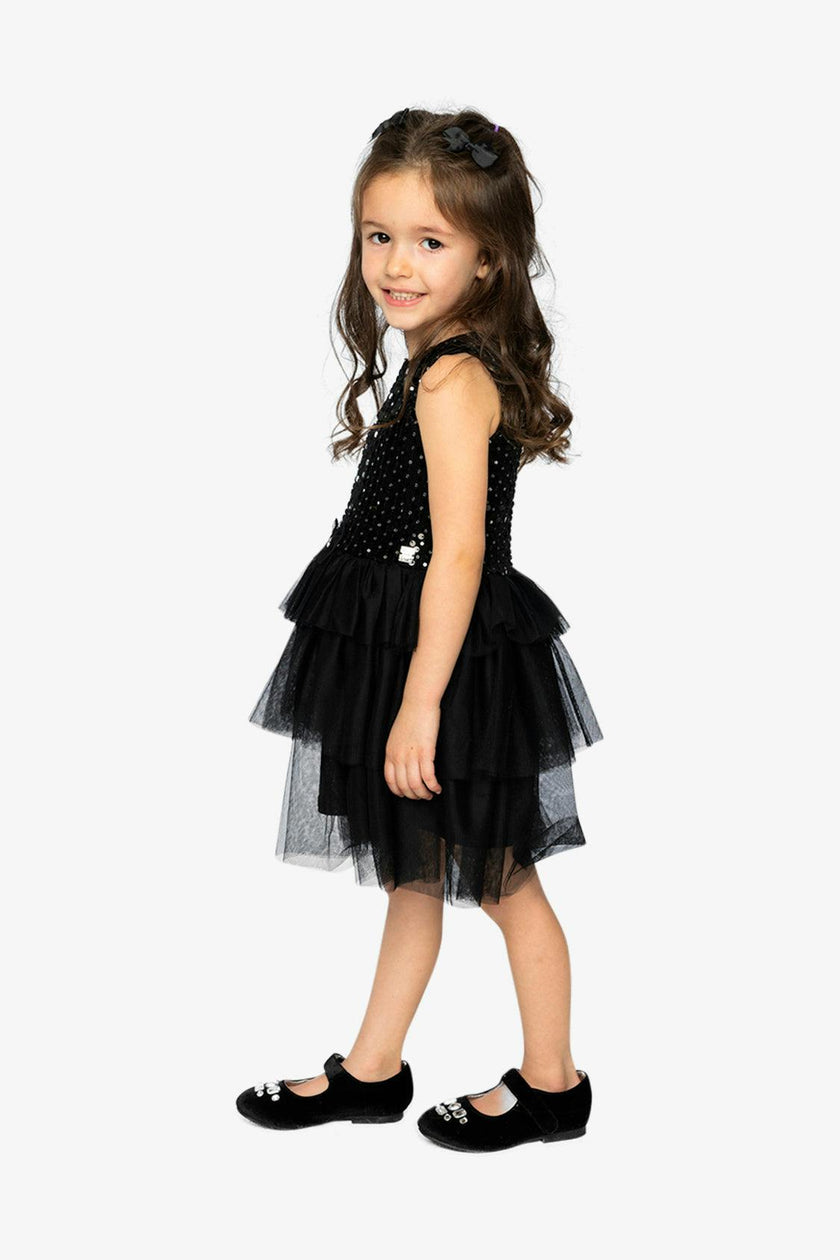 Bi-Material Sleeveless Dress Black