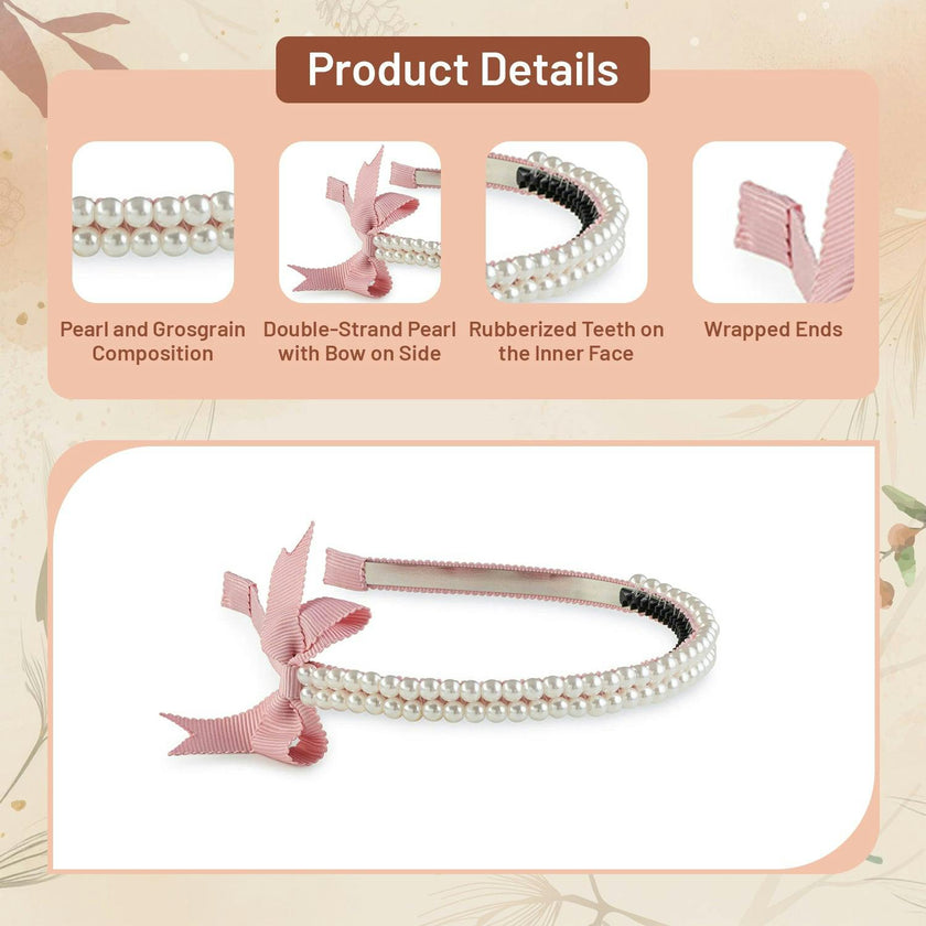 Halo Luxe Molly Double Strand Pearl Grosgrain Bow Headband - Mauve