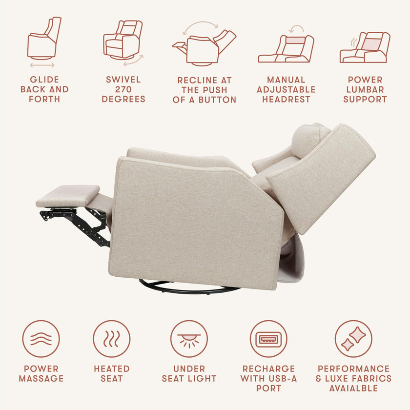 Babyletto Kiwi Deluxe Power Recliner and Swivel Glider with Heat and Massage