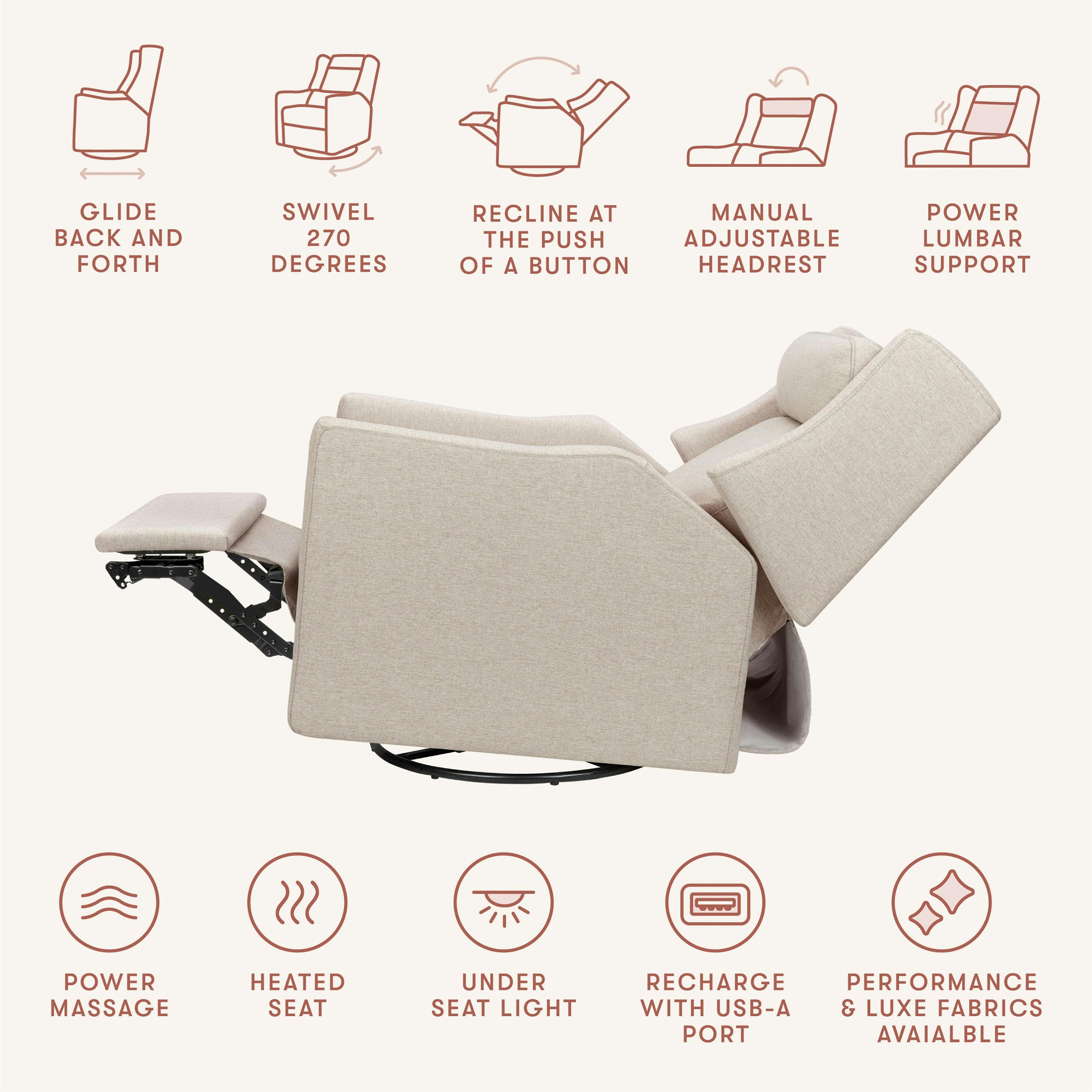 Babyletto Kiwi Deluxe Power Recliner and Swivel Glider with Heat and Massage