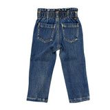 Girls Paperbag Denim Pants in Dark Blue Wash