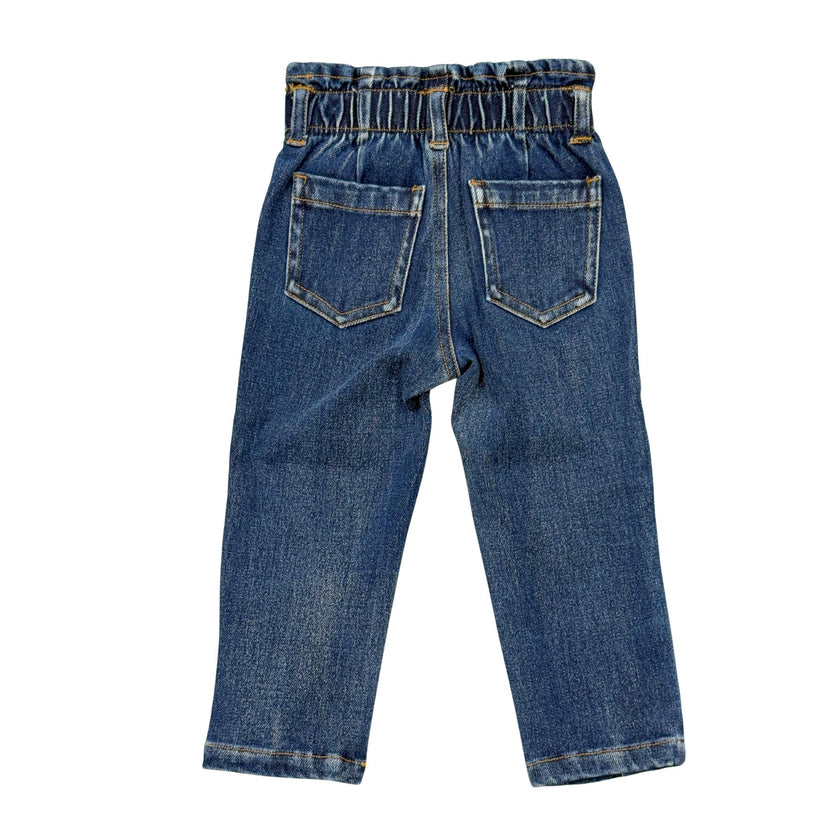 Girls Paperbag Denim Pants in Dark Blue Wash