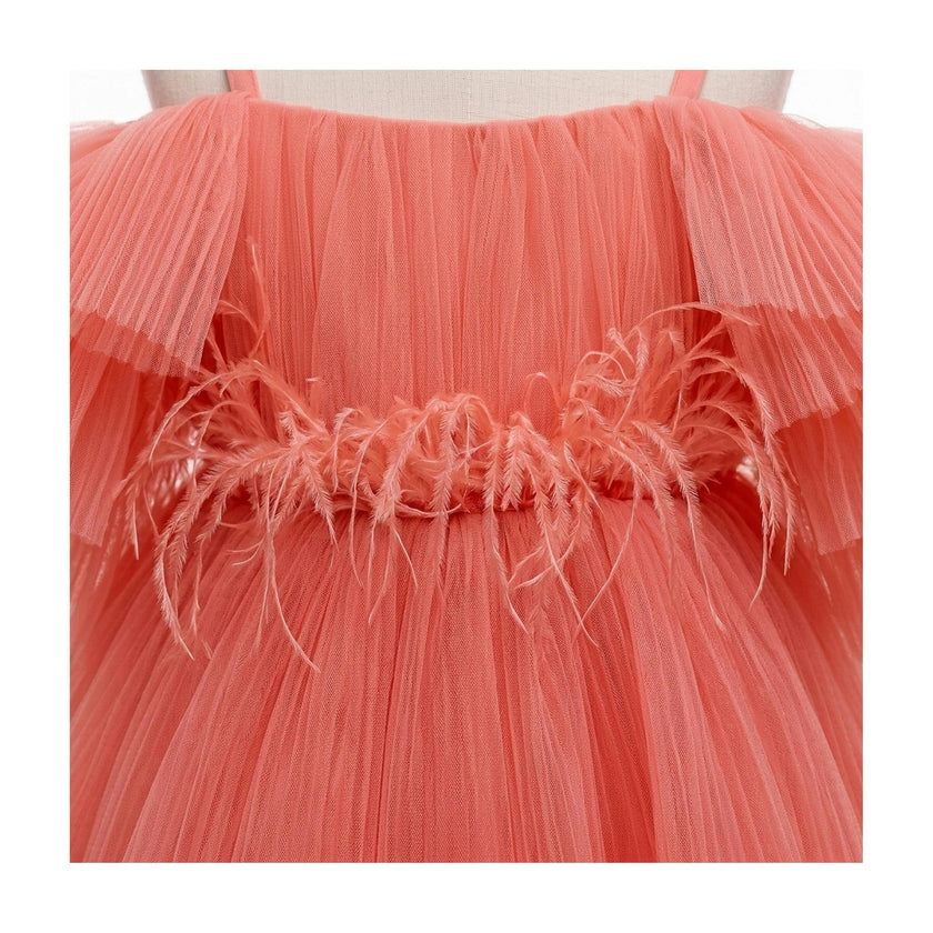 Blush Feather Fairy Tulle Flower Girl Dress