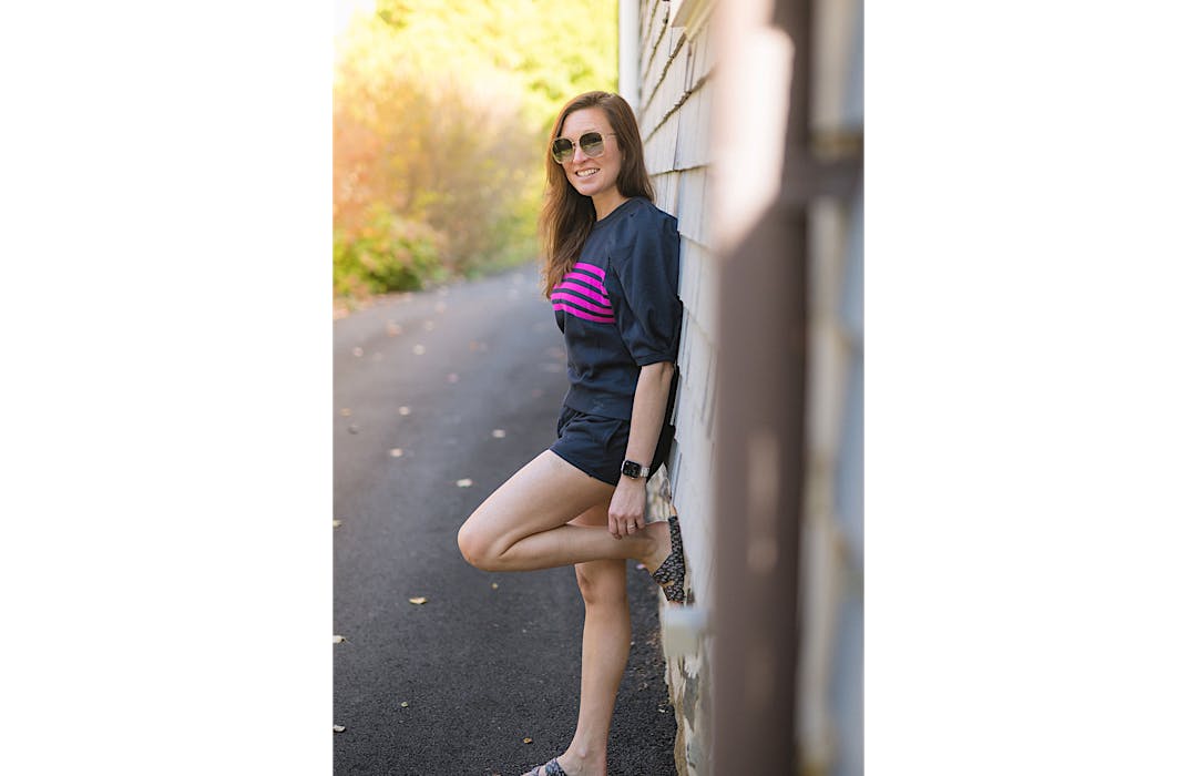 Adult Sweat Shorts in Navy with Magenta Stripes