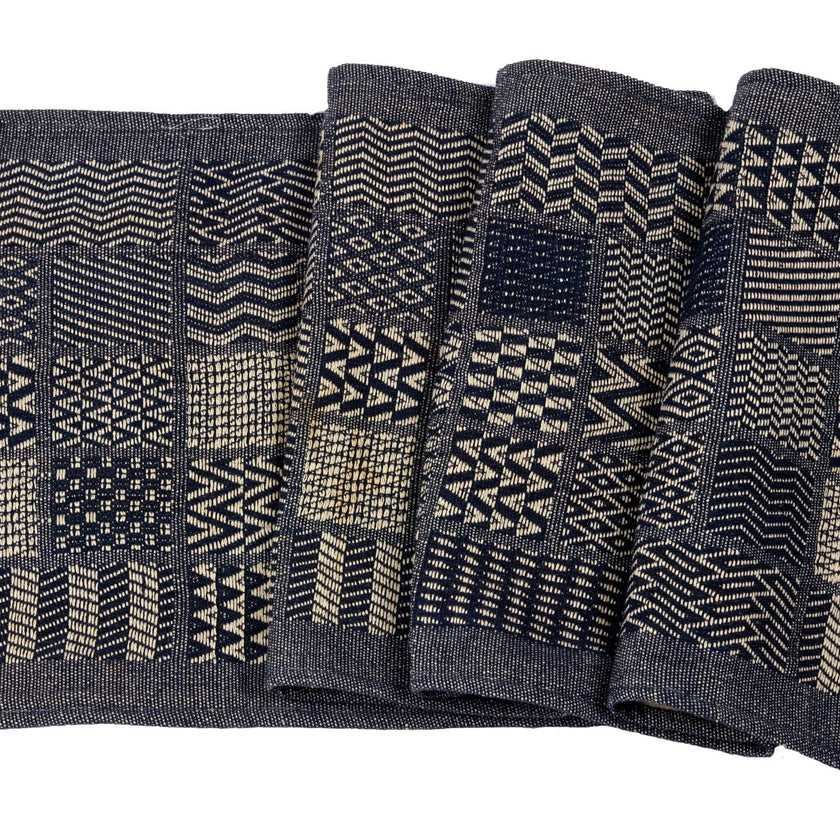 Artisan Hand Loomed Cotton Table Runner - Indigo Blocks - 18"x96" Arcadia Home