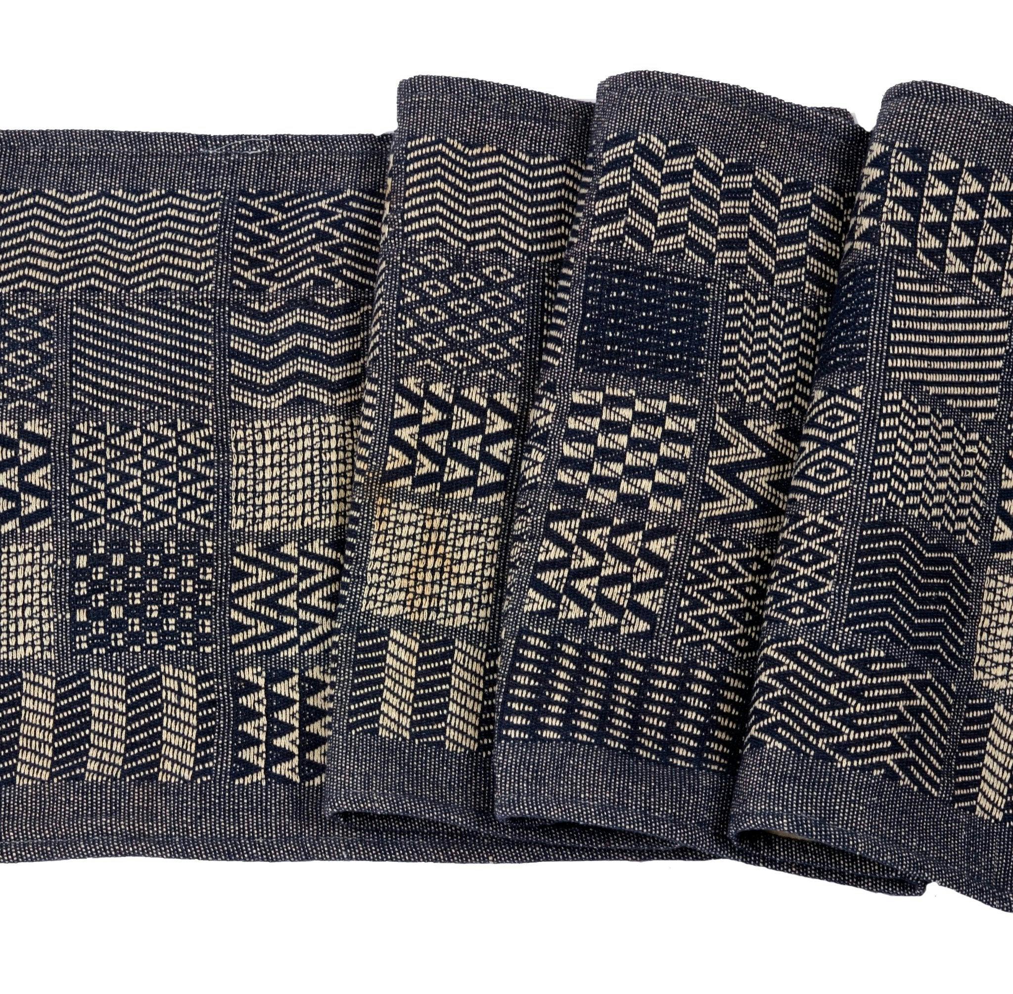 Artisan Hand Loomed Cotton Table Runner - Indigo Blocks - 18