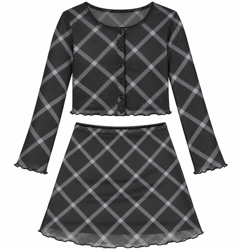 Girls Lauren Mesh Diamond Cardigan And Skirt Set