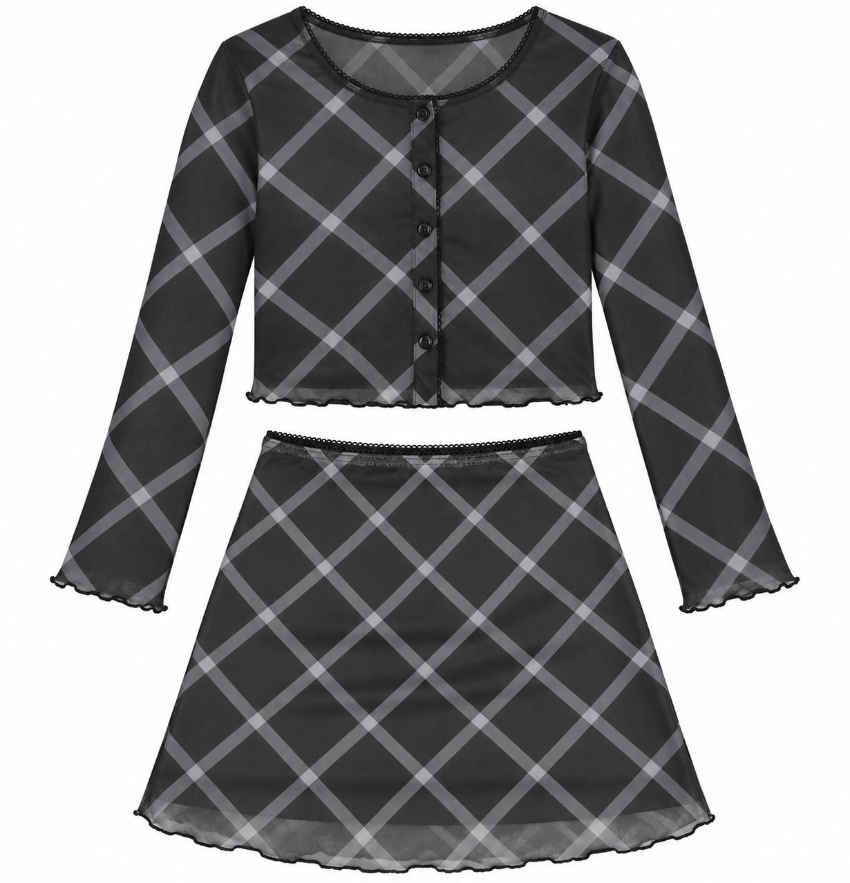 Girls Lauren Mesh Diamond Cardigan And Skirt Set