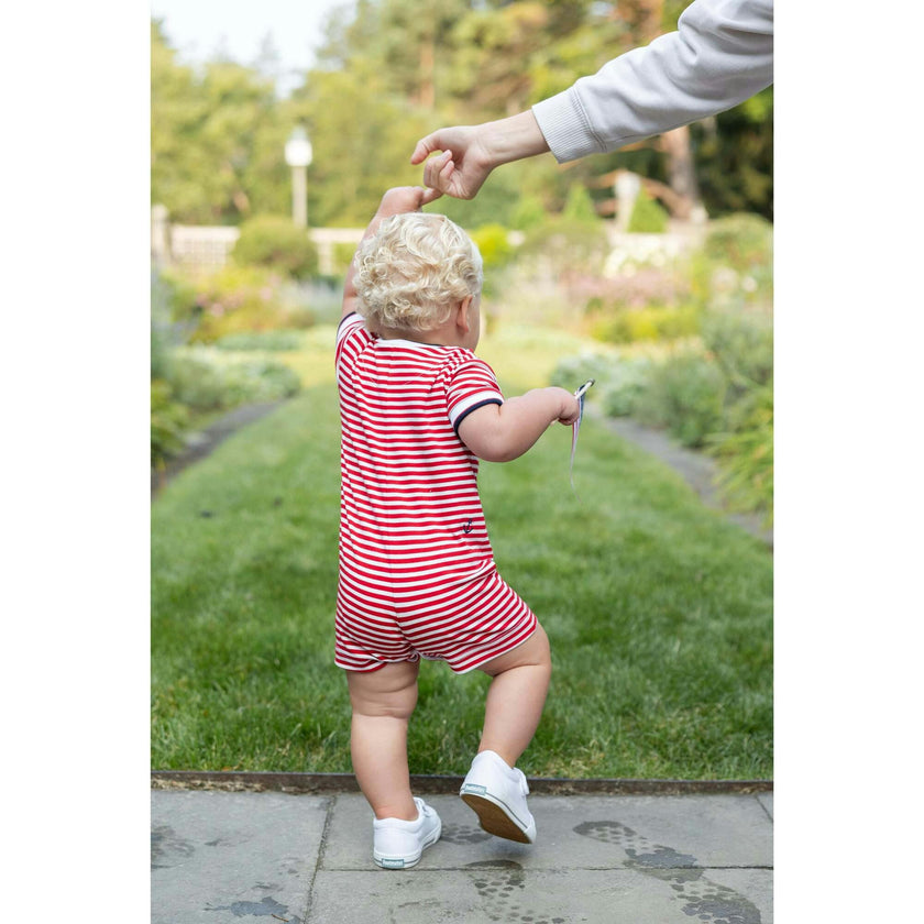 Stripe Knit Shortall With Nautical Embroidery