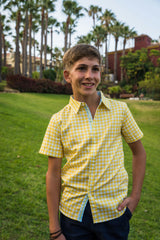 Gingham Yellow Shirt in Short Sleeves