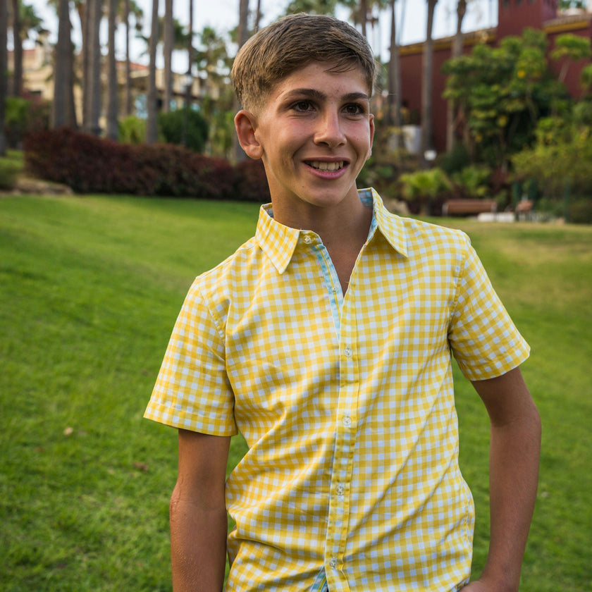 Gingham Yellow Shirt in Short Sleeves