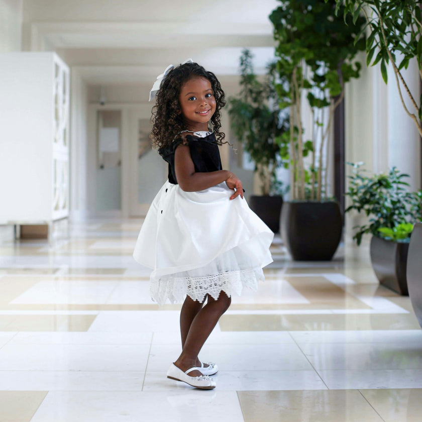 Audrey Black Velour Top and White Sateen Dress