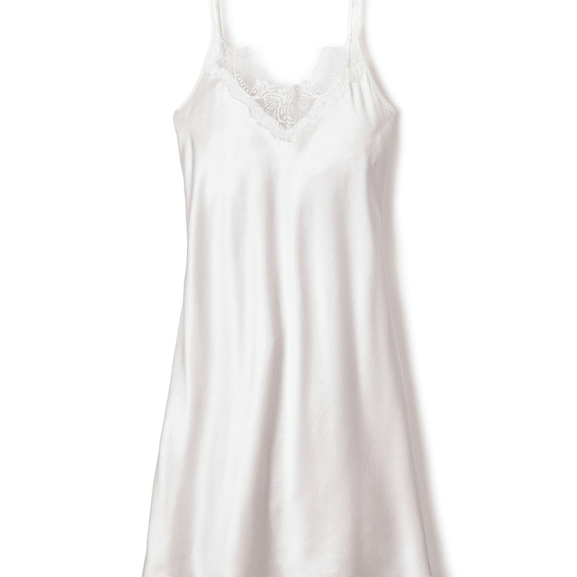 Women's Silk Lace Slip Dress in White