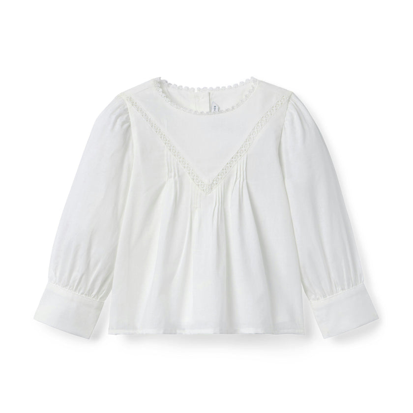 Lace Trim Pintuck Top, white