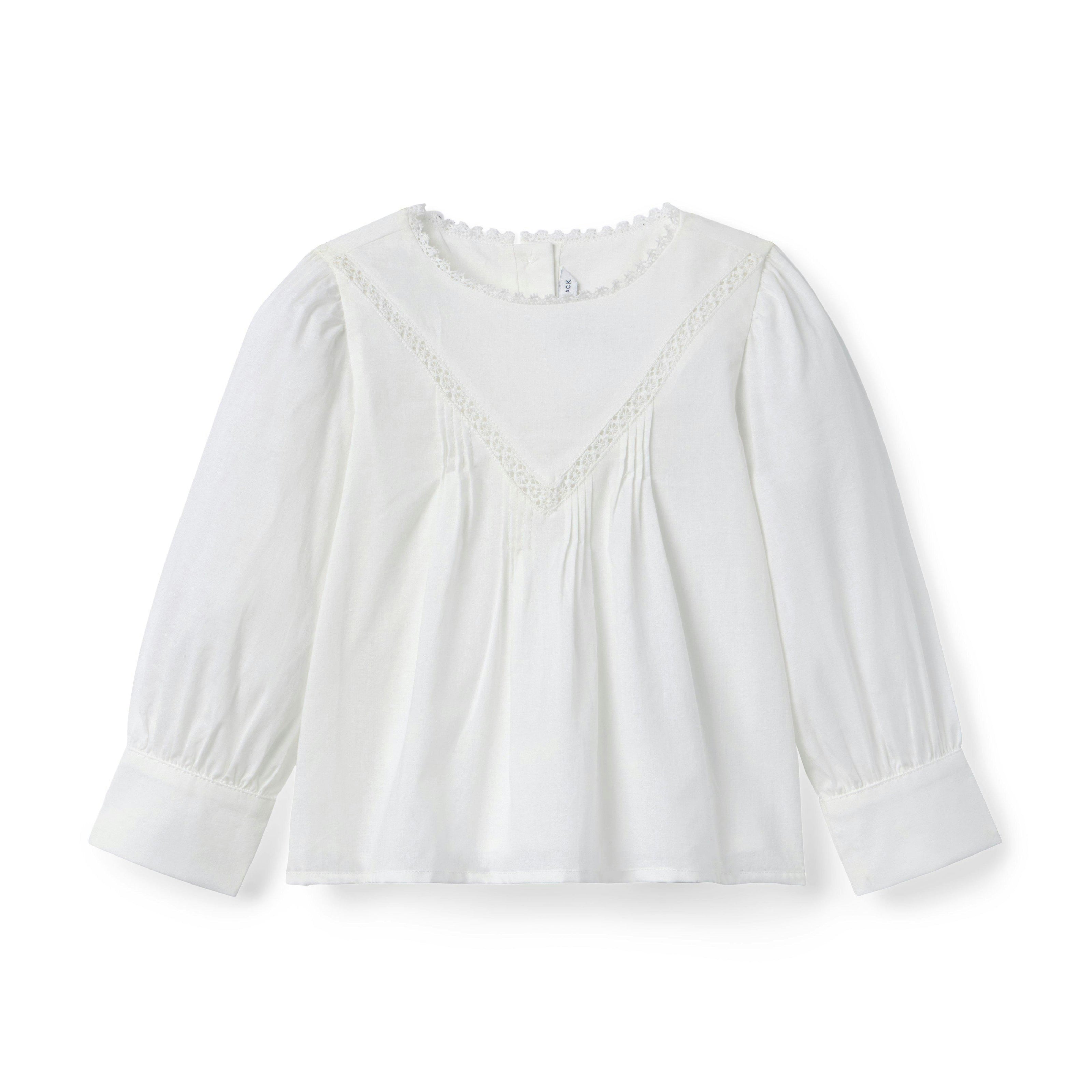 Lace Trim Pintuck Top, white