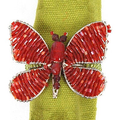 Butterfly Hand Beaded Napkin Ring Red and Orange