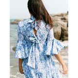 Block Printed Women's Dress - Blue Floral