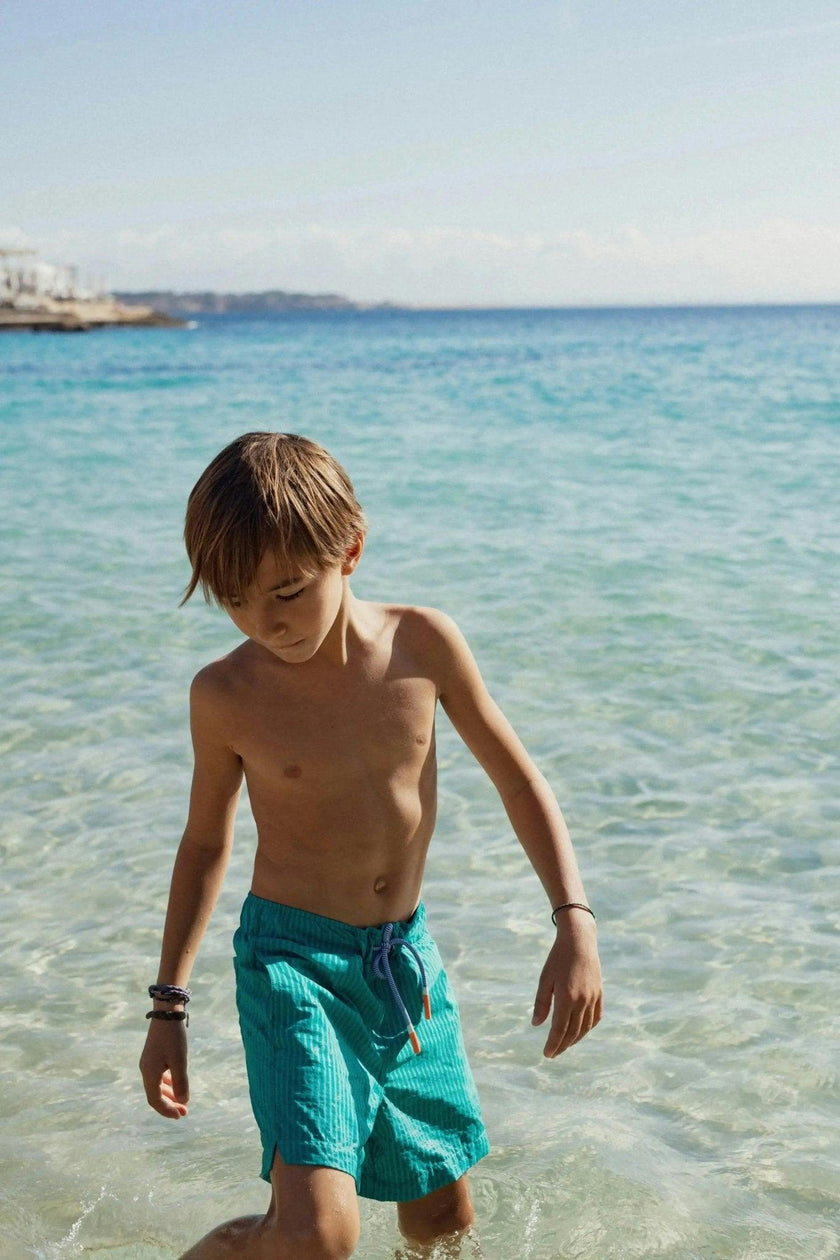 Boys' swim shorts, green stripes | FIJI