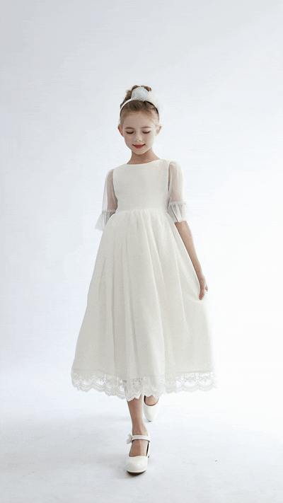 White Montessa Formal Dress with Lace Trim