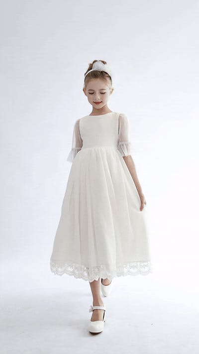 White Montessa Formal Dress with Lace Trim