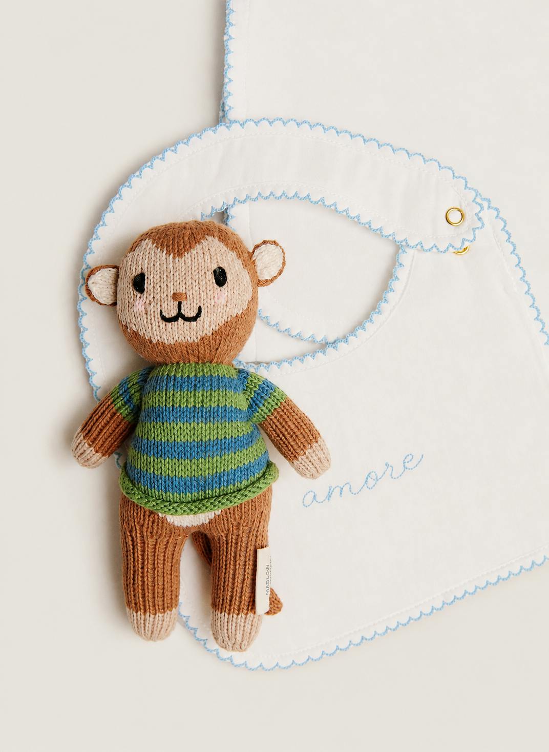 Baby Gift Set: Love Language Bib and Burp Cloth and Marlow the Monkey Knit Doll